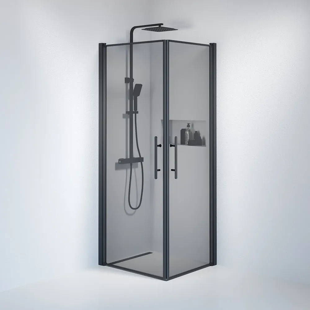 Vänern bruseafskærmning, firkantet, mørkt tonet glas, sort profil BATH DELUXE - PRESTIGE