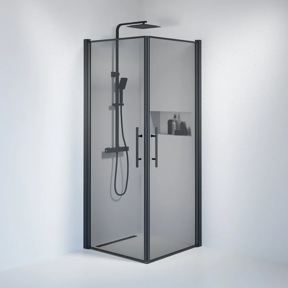 Vänern bruseafskærmning, firkantet, mørkt tonet glas, sort profil BATH DELUXE - PRESTIGE