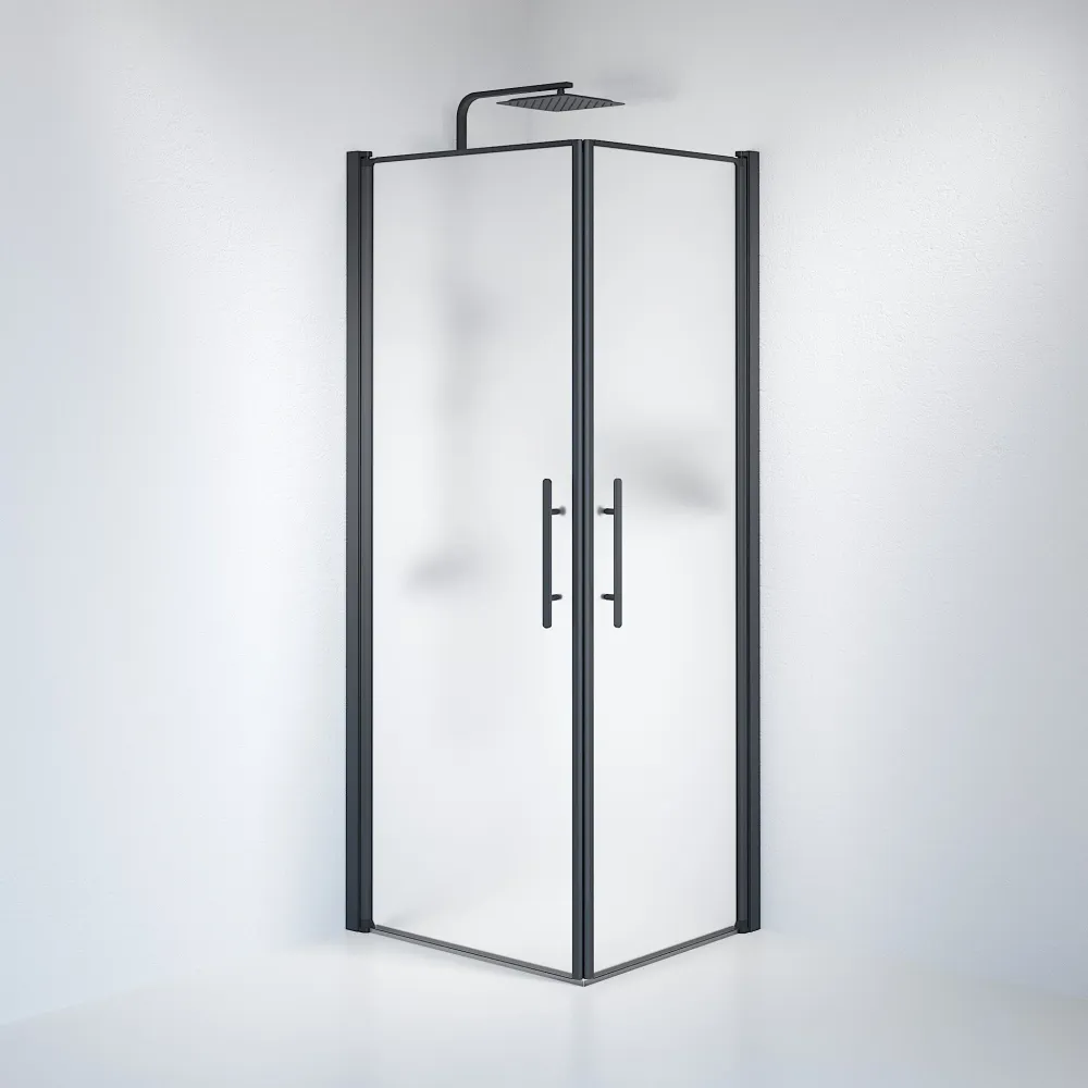Vänern bruseafskærmning, firkantet, sort profil, mat glas BATH DELUXE - PRESTIGE