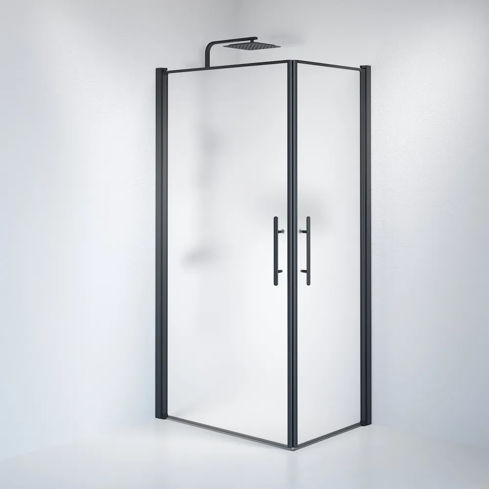 Vänern bruseafskærmning, firkantet, sort profil, mat glas BATH DELUXE - PRESTIGE