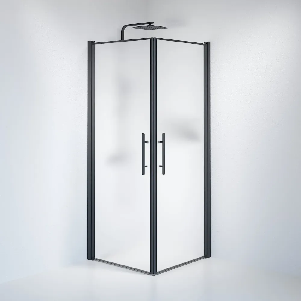 Vänern bruseafskærmning, firkantet, sort profil, mat glas BATH DELUXE - PRESTIGE