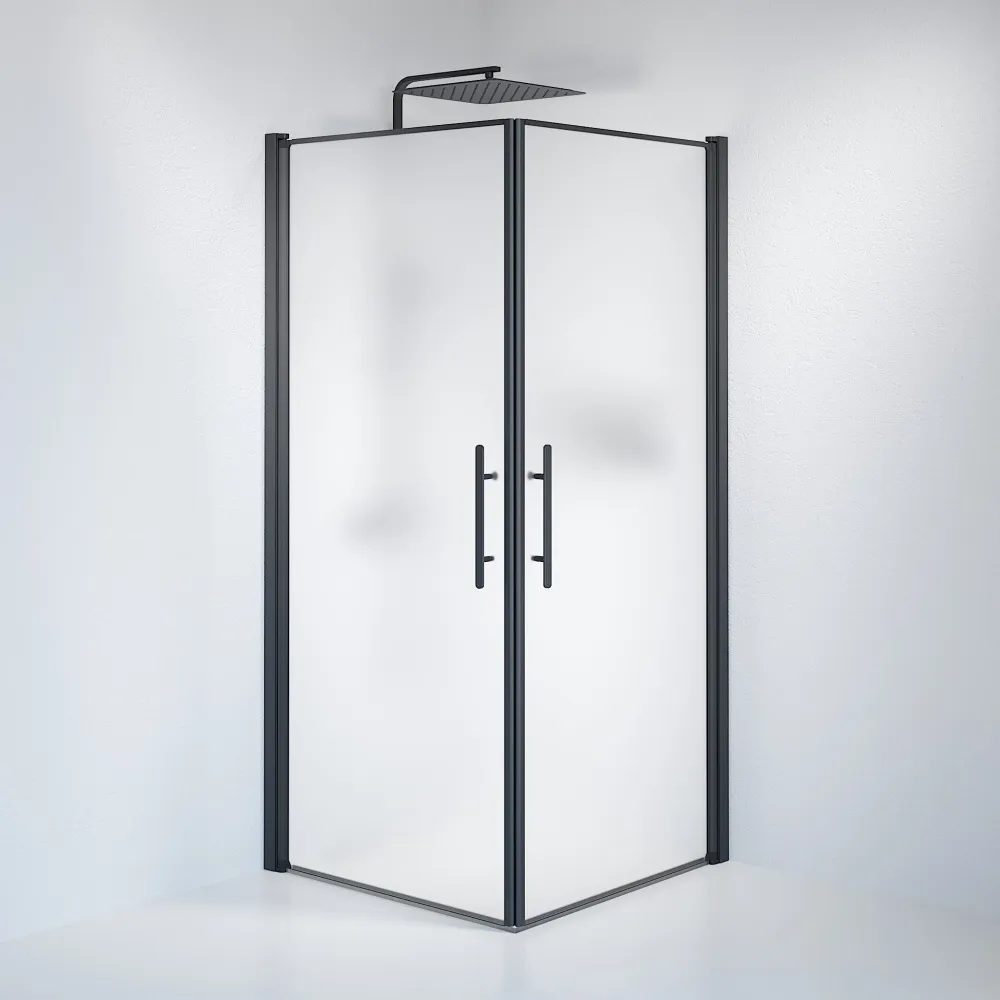 Vänern bruseafskærmning, firkantet, sort profil, mat glas BATH DELUXE - PRESTIGE