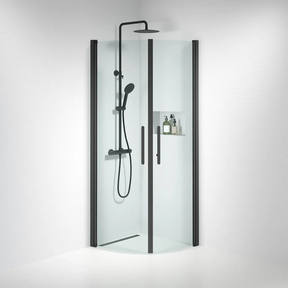 Vänern bruseafskærmning, rund, sort profil, klart glas BATH DELUXE - PRESTIGE