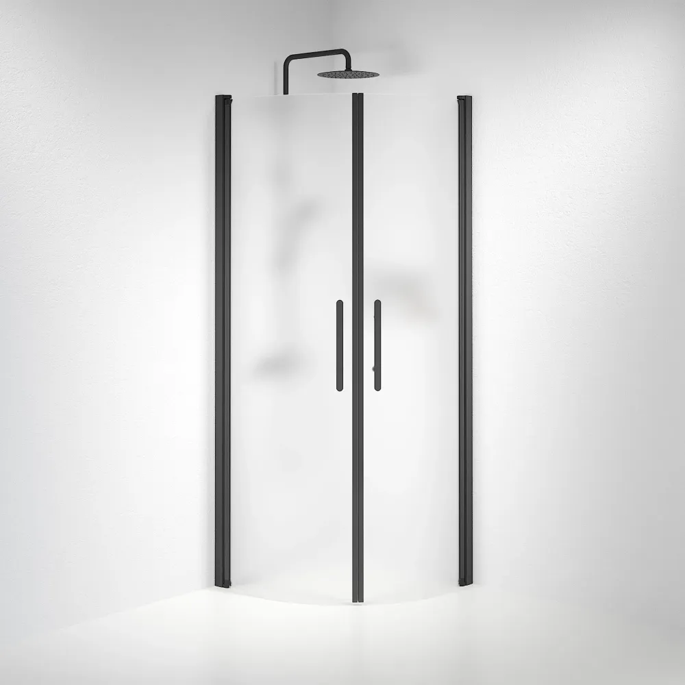 Vänern bruseafskærmning, rund, sort profil, mat glas BATH DELUXE - PRESTIGE