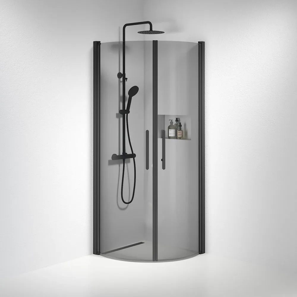 Vänern bruseafskærmning, rund, sort profil, mørkt tonet glas BATH DELUXE - PRESTIGE