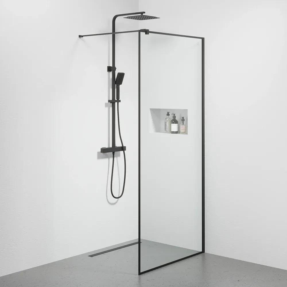 Tulsa brusevæg, sort profil, klart glas BATH DELUXE - BASIC
