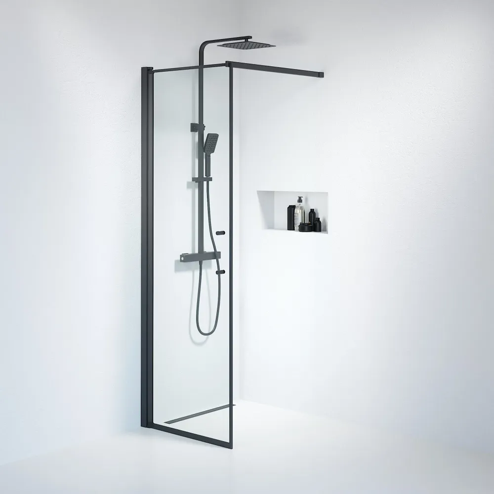 Vänern brusevæg, sort profil, klart glas BATH DELUXE - PRESTIGE