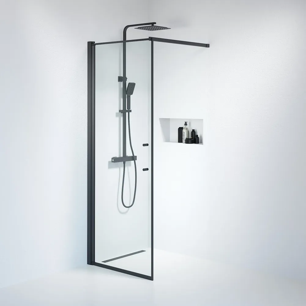 Vänern brusevæg, sort profil, klart glas BATH DELUXE - PRESTIGE