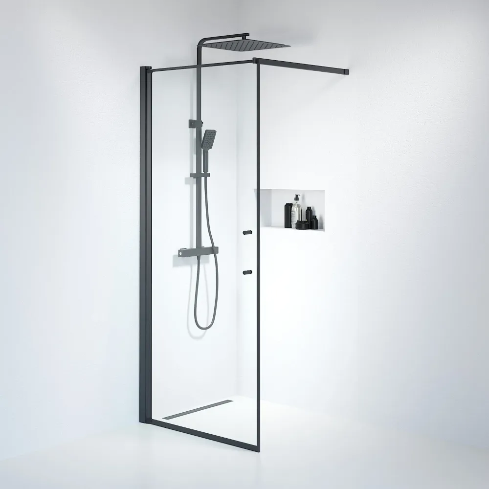 Vänern brusevæg, sort profil, klart glas BATH DELUXE - PRESTIGE