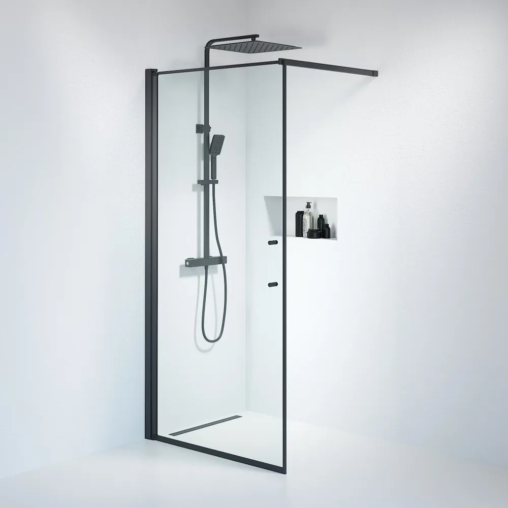 Vänern brusevæg, sort profil, klart glas BATH DELUXE - PRESTIGE