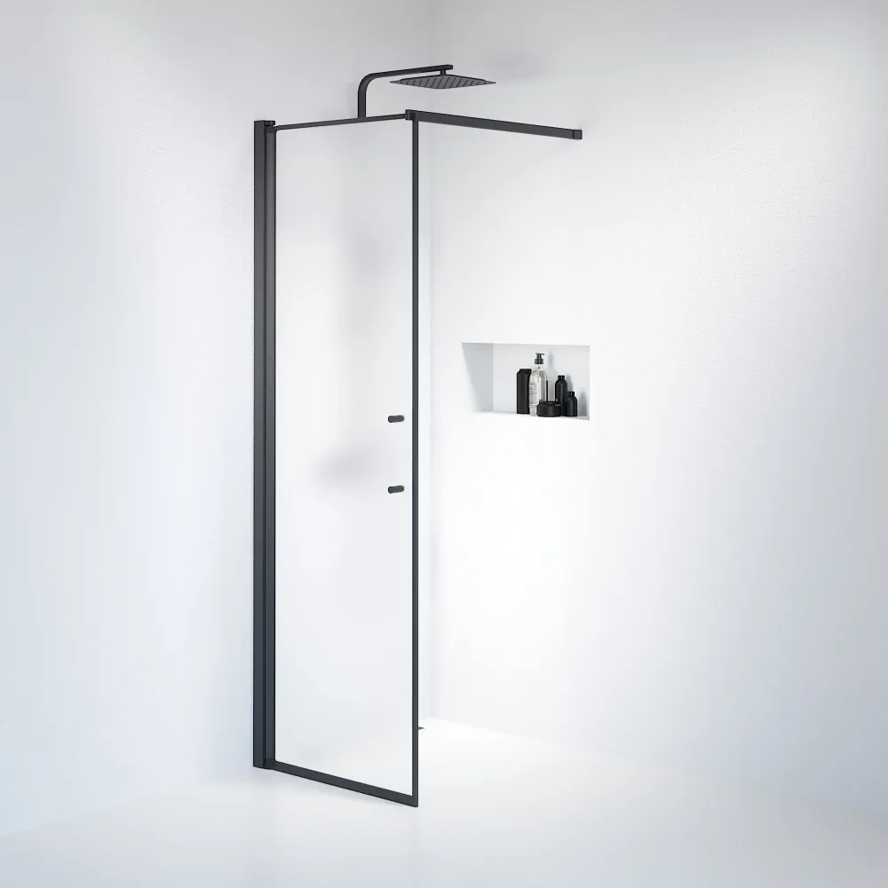 Vänern brusevæg, sort profil, mat glas BATH DELUXE - PRESTIGE