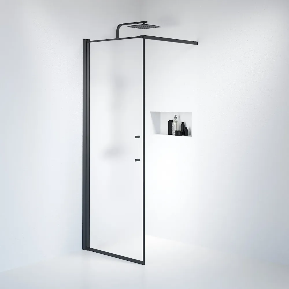 Vänern brusevæg, sort profil, mat glas BATH DELUXE - PRESTIGE