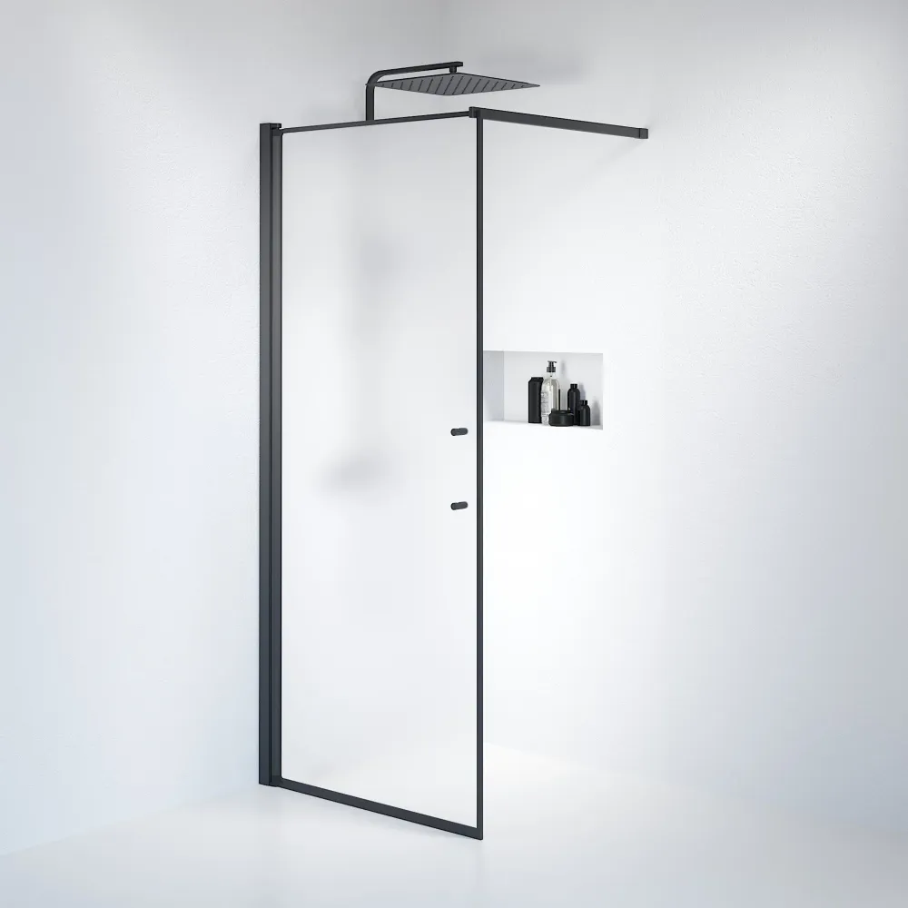 Vänern brusevæg, sort profil, mat glas BATH DELUXE - PRESTIGE