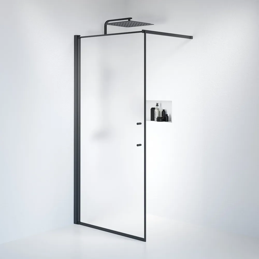 Vänern brusevæg, sort profil, mat glas BATH DELUXE - PRESTIGE