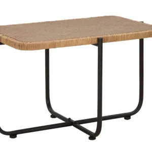 Boho chic bord i jern og rattan – 75x55x46 cm