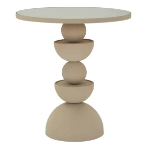 Bord i creme, jern og glas – 45x49x5 cm