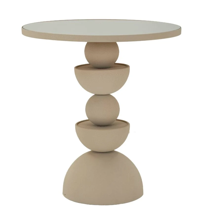 Bord i creme, jern og glas – 45x49x5 cm