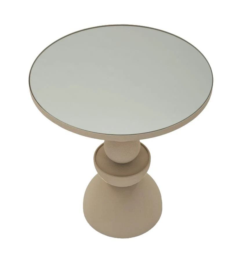 Bord i creme, jern og glas – 45x49x5 cm