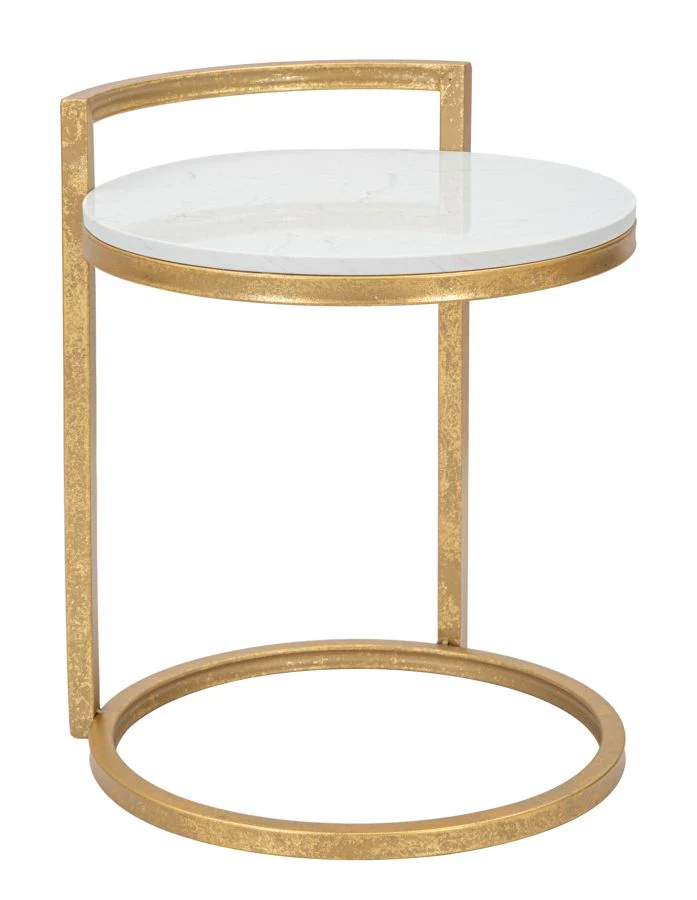 Glam bord i guldfarve, all-metal og kunstig marmor – 40x43x50 cm