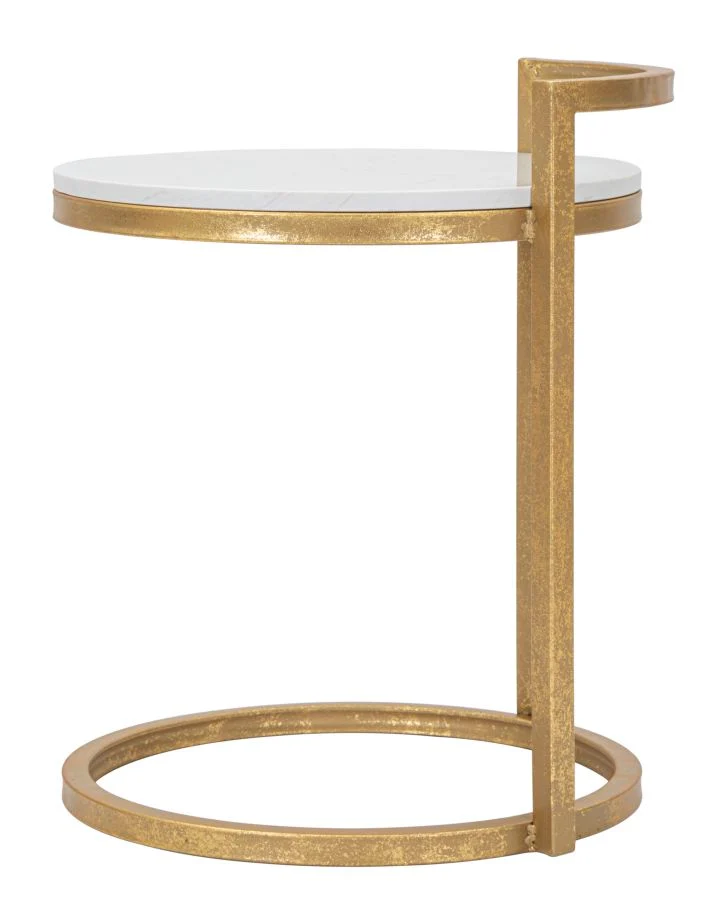 Glam bord i guldfarve, all-metal og kunstig marmor – 40x43x50 cm