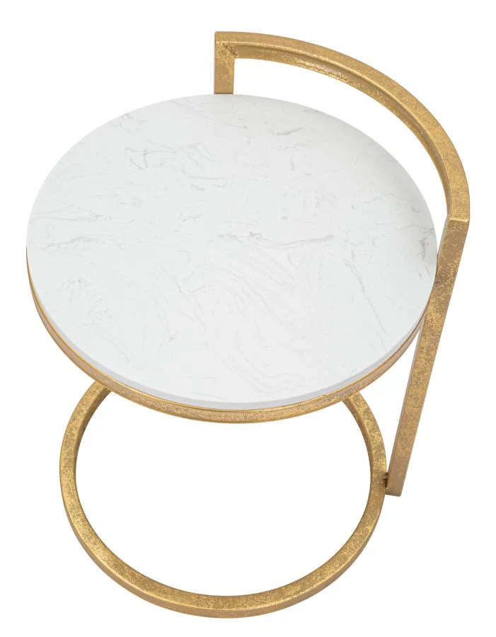 Glam bord i guldfarve, all-metal og kunstig marmor – 40x43x50 cm