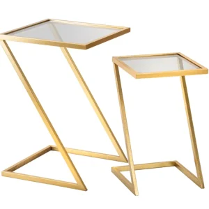 Glam borde i guldfarve, jern og glas – 40x40x60 og 30x30x50 cm