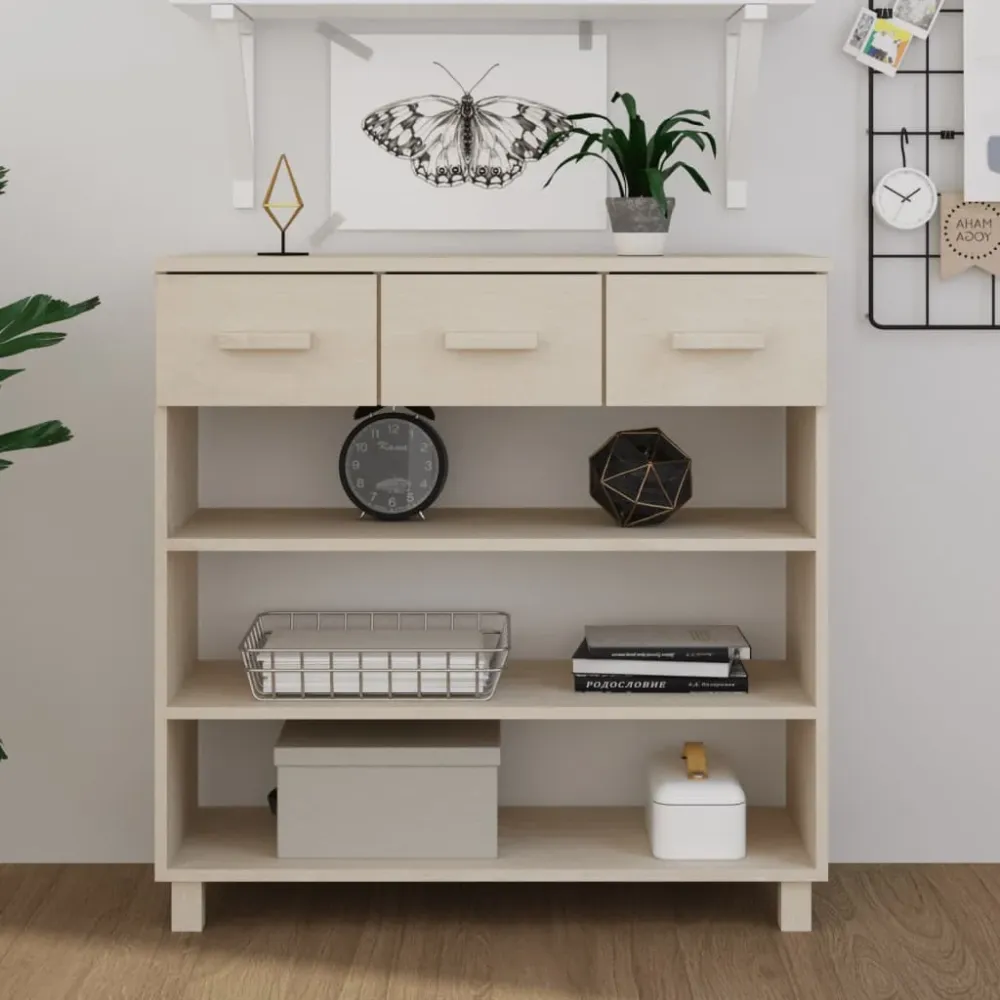 Konsolbord Hamar 90X35X90 Cm Massivt Fyrretræ Honningbrun Hvid