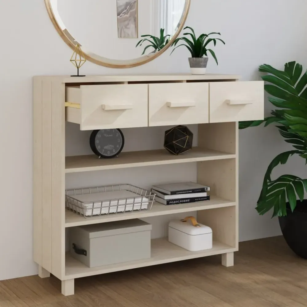 Konsolbord Hamar 90X35X90 Cm Massivt Fyrretræ Honningbrun Hvid