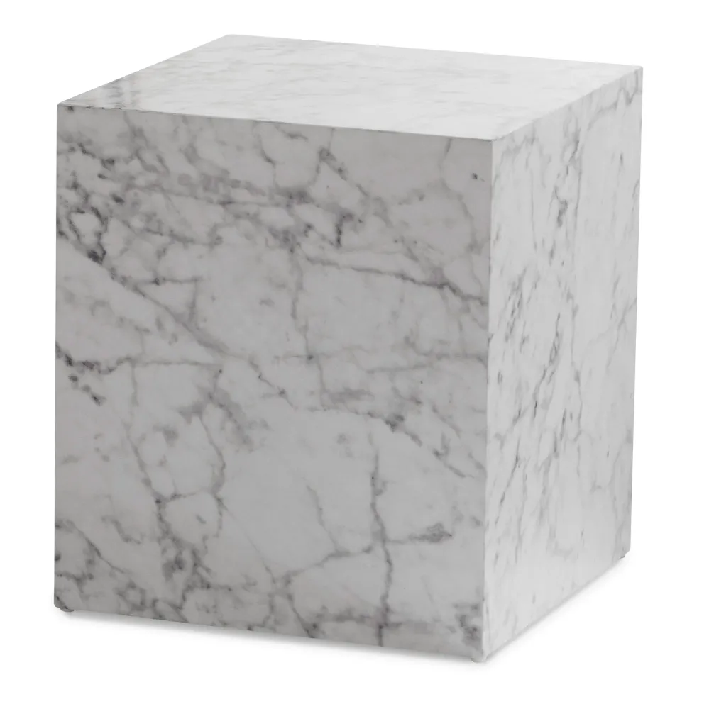 MONOBLOC sofabord 40x40x45 cm, snow højglans med marmorlook, kubeformet stuebord, designer sofabord, lounge sidebord, kube...