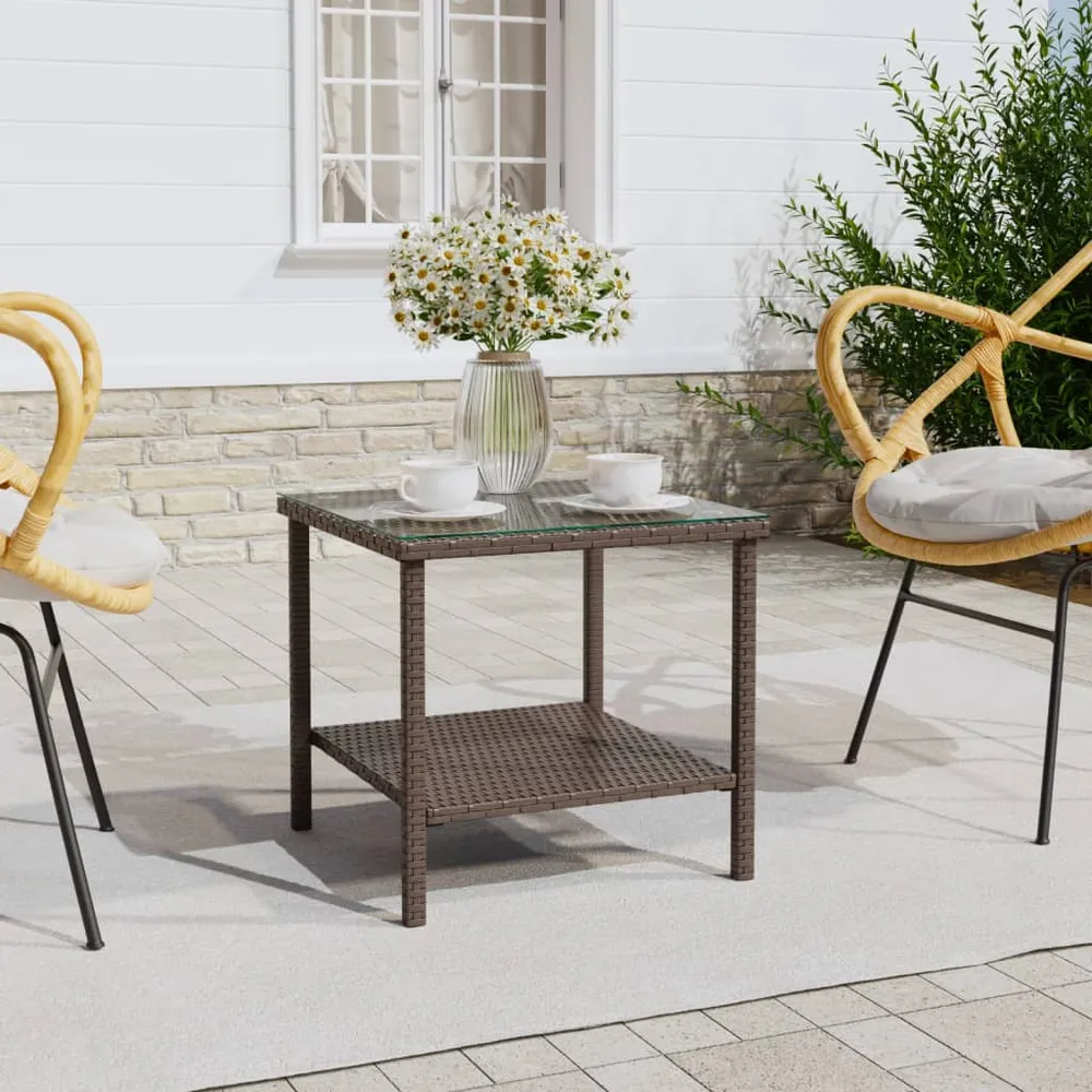 Sidebord 45X45X45 Cm Polyrattan Og Hærdet Glas Brun