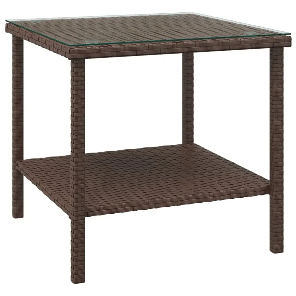 Sidebord 45X45X45 Cm Polyrattan Og Hærdet Glas Brun