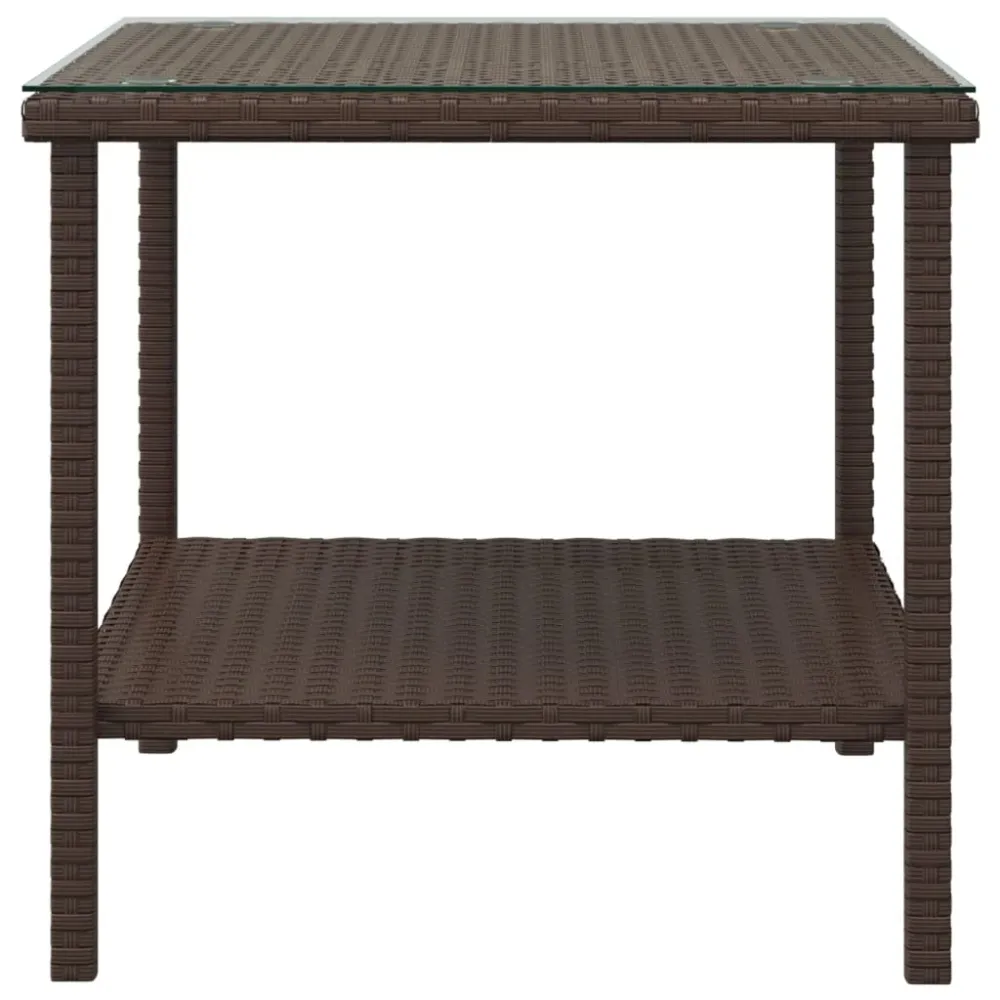 Sidebord 45X45X45 Cm Polyrattan Og Hærdet Glas Brun