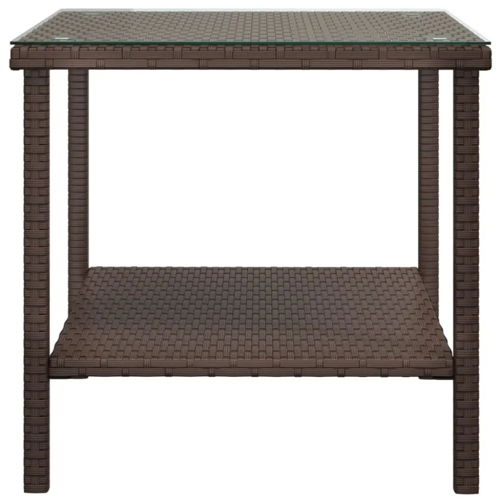 Sidebord 45X45X45 Cm Polyrattan Og Hærdet Glas Brun