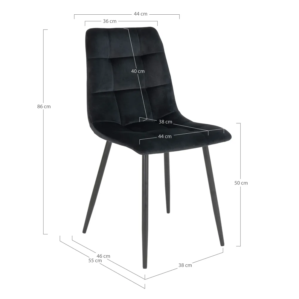 Middelfart Spisebordsstol - Spisebordsstol, Velour, Ebony, Sorte Ben Hn1207 ⎮ Sæt af 2 stk.