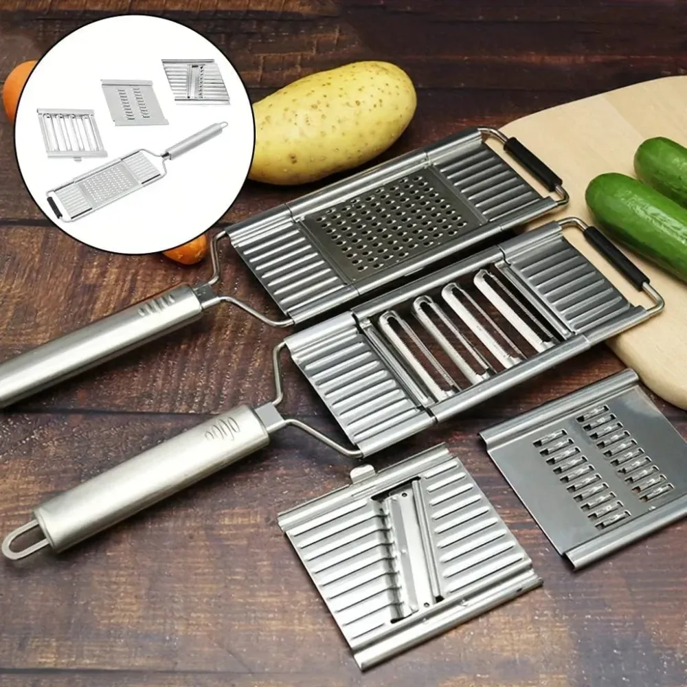 Multifunktionel grøntsagssnitter i rustfrit metal med 4 knive