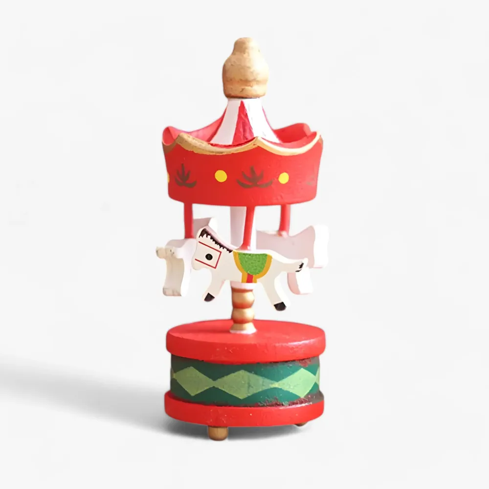 Drejeskive | Miniature træheste ornament til jul - underholdning og gaver til børn