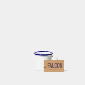 Espressokop med hank i emalje fra Falcon, pearl med blå kant, 150 ml