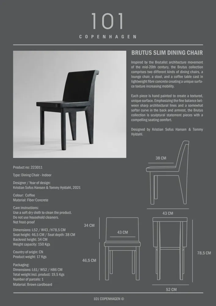 Brutus Slank Dining Chair - Coffee