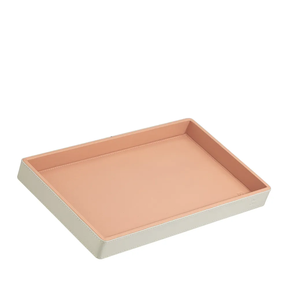 DUDU træopbevaringsbakke beklædt med ægte læder, dekorativ bakke til hjemmet, 27 x 15 cm, tilbehør til boligdesign