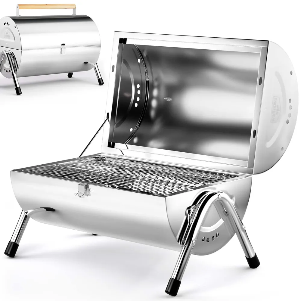 Bordgrill, rustfrit stål, stowable, bærbar trækulgrill