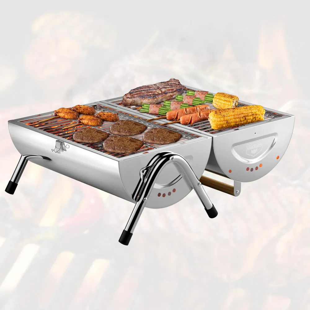 Bordgrill, rustfrit stål, stowable, bærbar trækulgrill