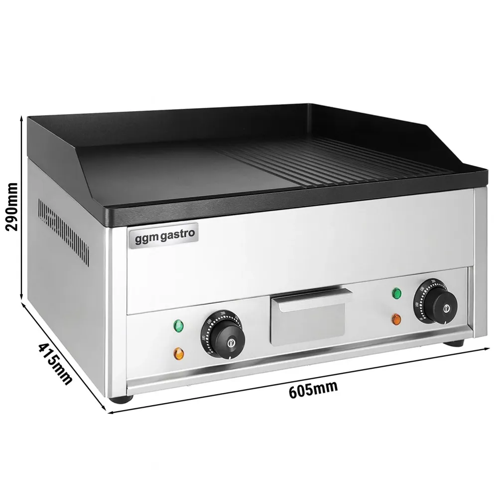 Elektrisk grillplade - 4,4 kW - Glat og Rillet - Grilloverflade: 600x335 mm