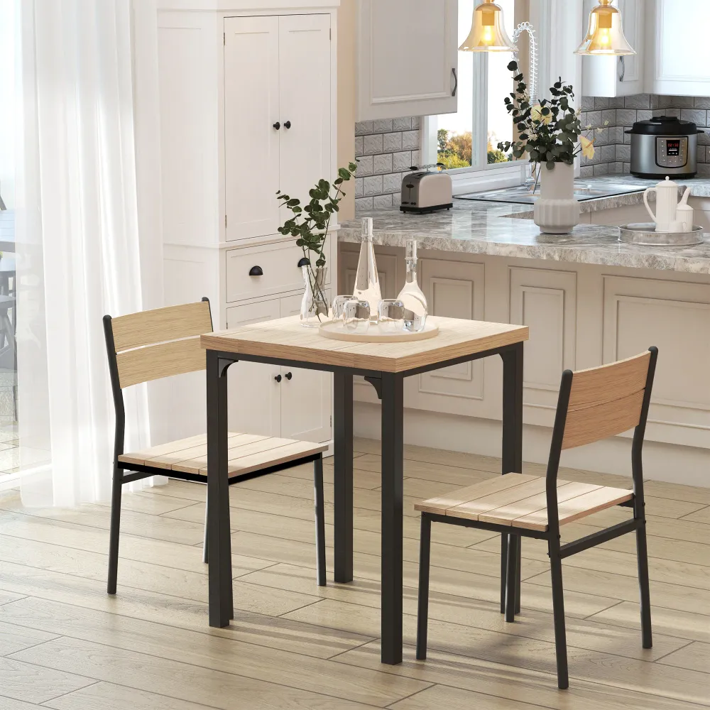 3-Delt spisebord køkkenbord med stole sæt naturtræ + charcoal med 1 bord + 2 stole