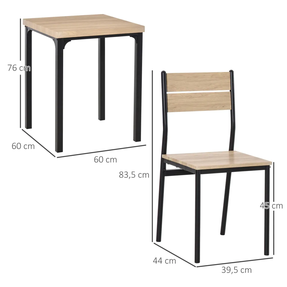 3-Delt spisebord køkkenbord med stole sæt naturtræ + charcoal med 1 bord + 2 stole