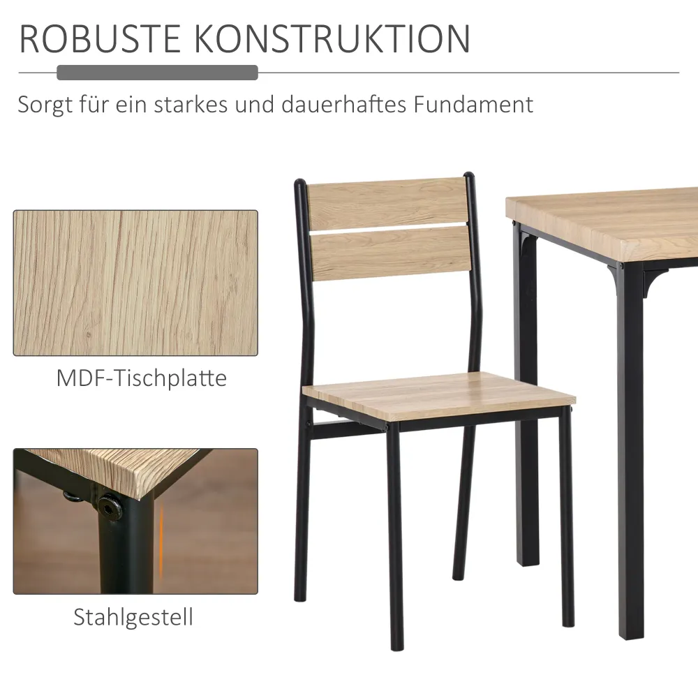 3-Delt spisebord køkkenbord med stole sæt naturtræ + charcoal med 1 bord + 2 stole