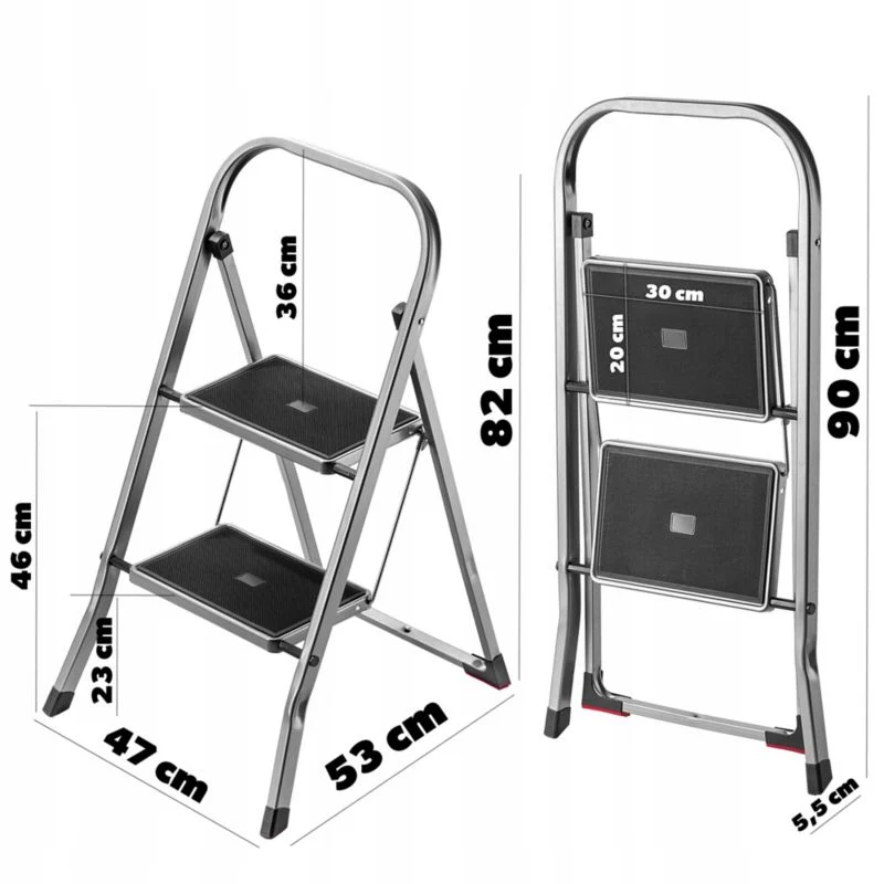 KADAX stålstige med 2 trin, foldbar, 150 kg belastning, practical til hjemmet