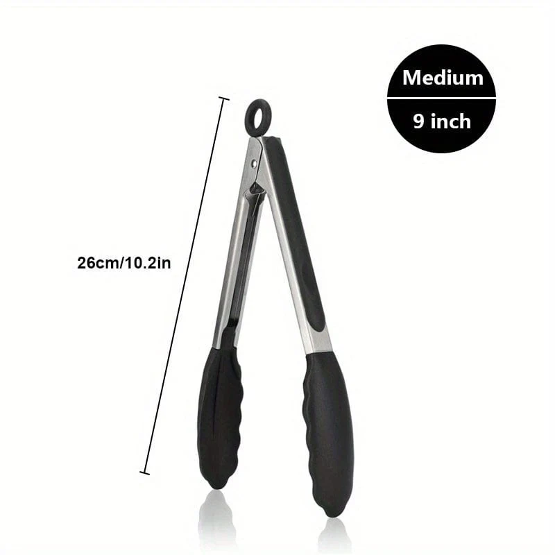 Køkkenflip-flop i rustfrit alloy med sorte silikonespidser Medium