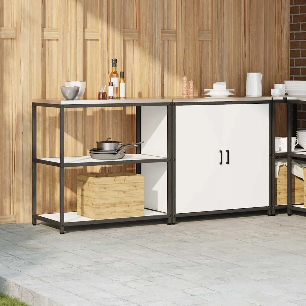 Køkkenopbevaringssæt med hylde 2 pcs Hvid Koldvalset metal