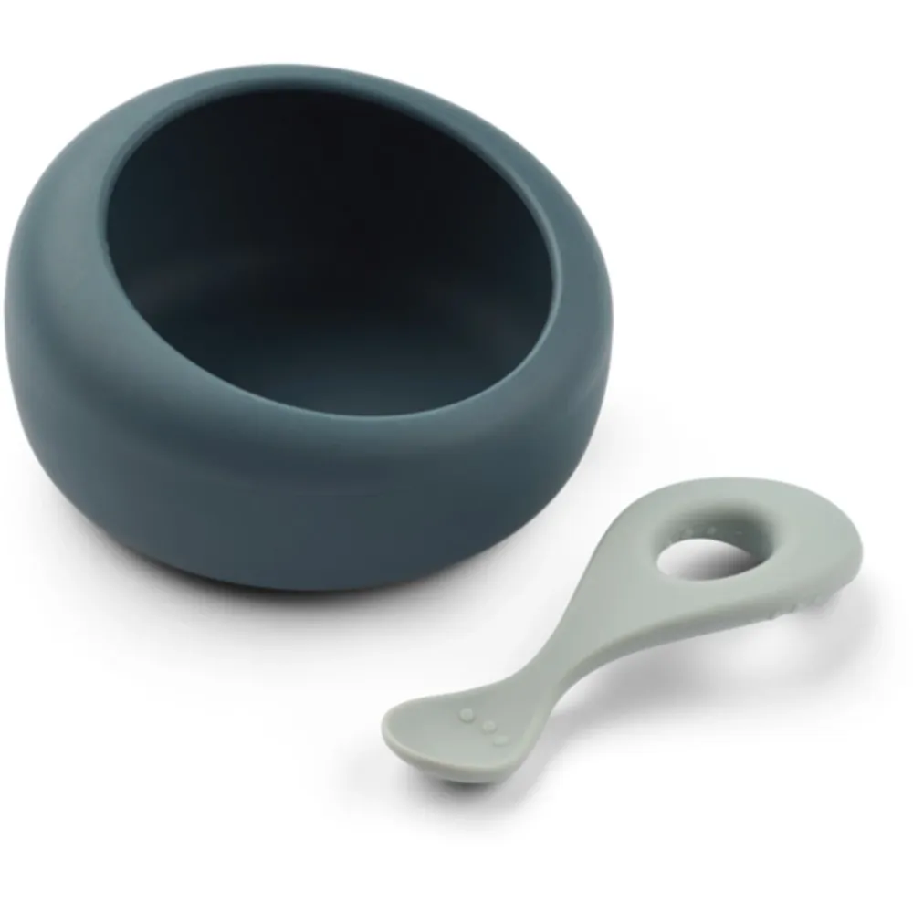 LIEWOOD Whale Cobalt / Dove Blue Sparia Skål W. Ske