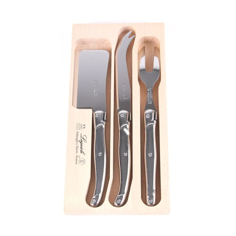 Laguiole ostesæt (3 dele) i trækasse - Stainless Steel